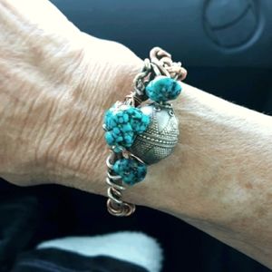 Handmade Turq, Cooper,Tibetin Sterling Silver Cuff